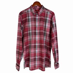 Hugo Boss Red Label Ero Slim Fit Plaid Shirt Men XXL Pink Red Lyocell Cotton